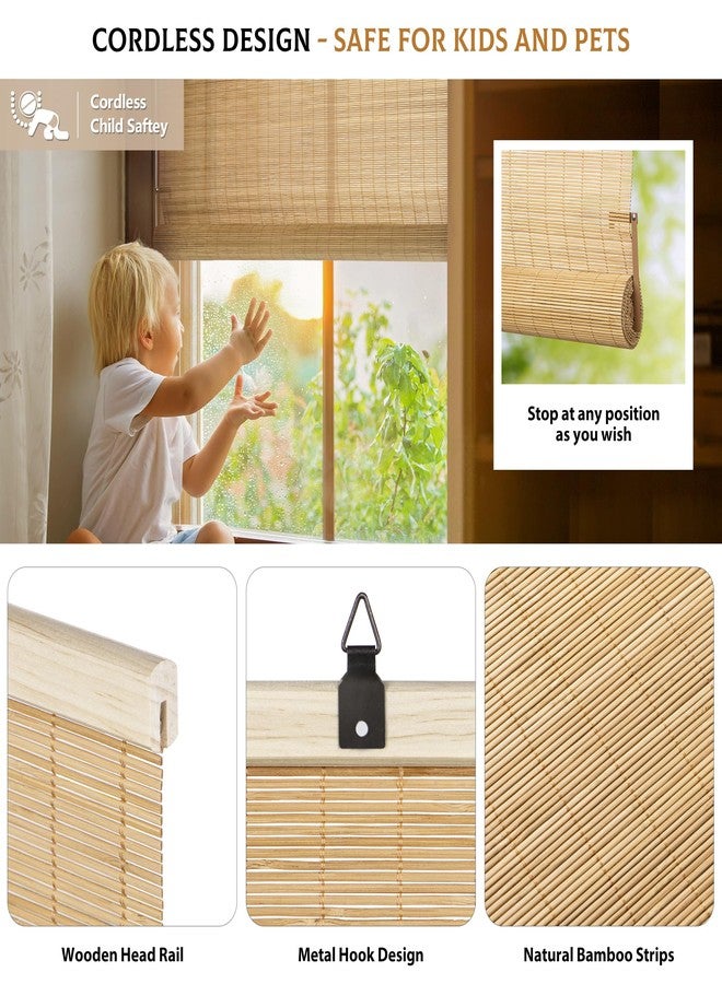 LazBlinds Cordless Bamboo Blinds, Roll Up Shades for Windows, Light Filtering Hanging Window Blinds, Bamboo Shades for Patio Indoor/Outdoor Porch, 23'' W x 72'' H, Carbonized - Image 2